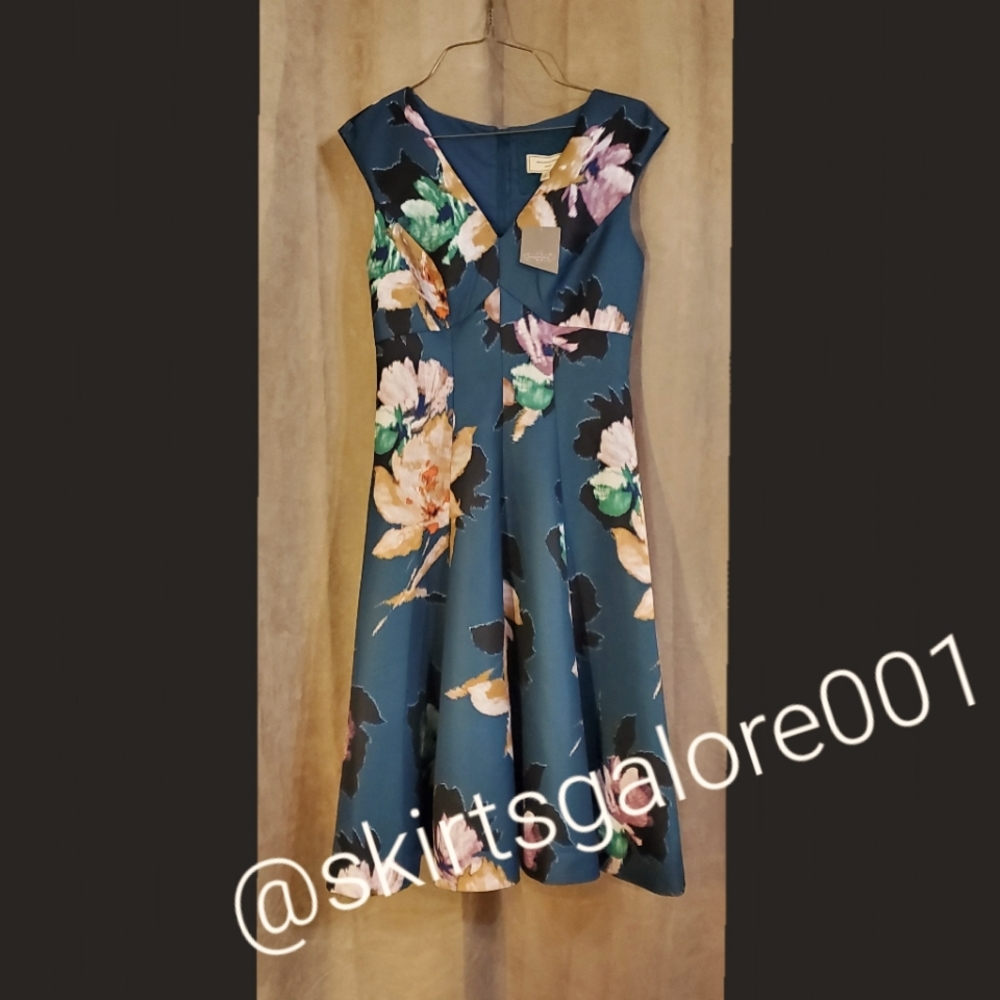 Anthropologie Teal Floral "Moulinette Soeurs" Dress Size 4